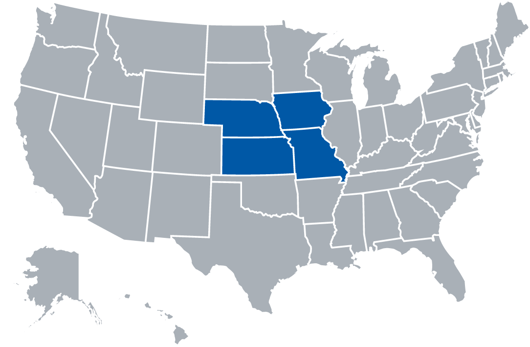 Rockhurst University ABSN state authorization map - Missouri, Iowa, Kansas, Nebraska